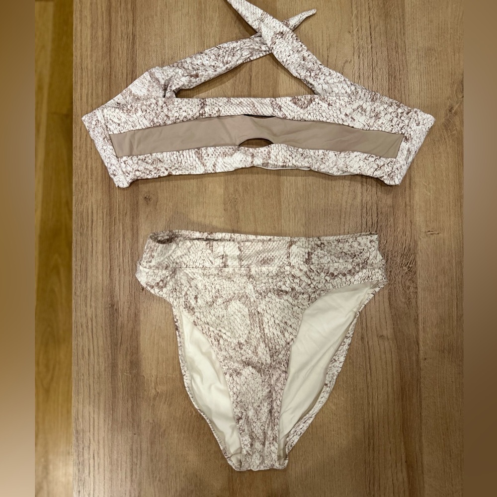 Snake Skin Tie Back Strapless Bikini